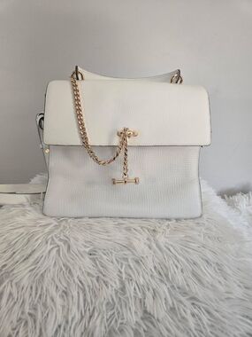 Luana Structured Mini Shoulder Bag in White with Gold Chain Accent